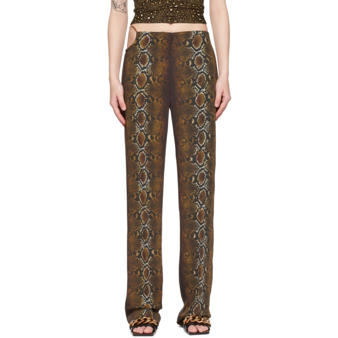 Yellow Python print straight trousers