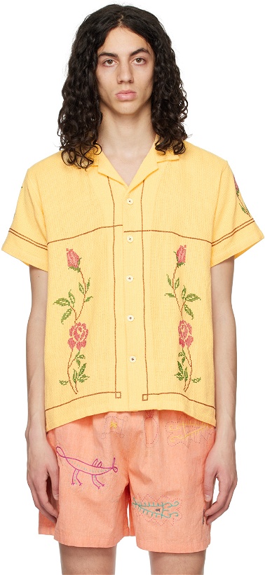 Photo: HARAGO Yellow Cross-Stitch Shirt