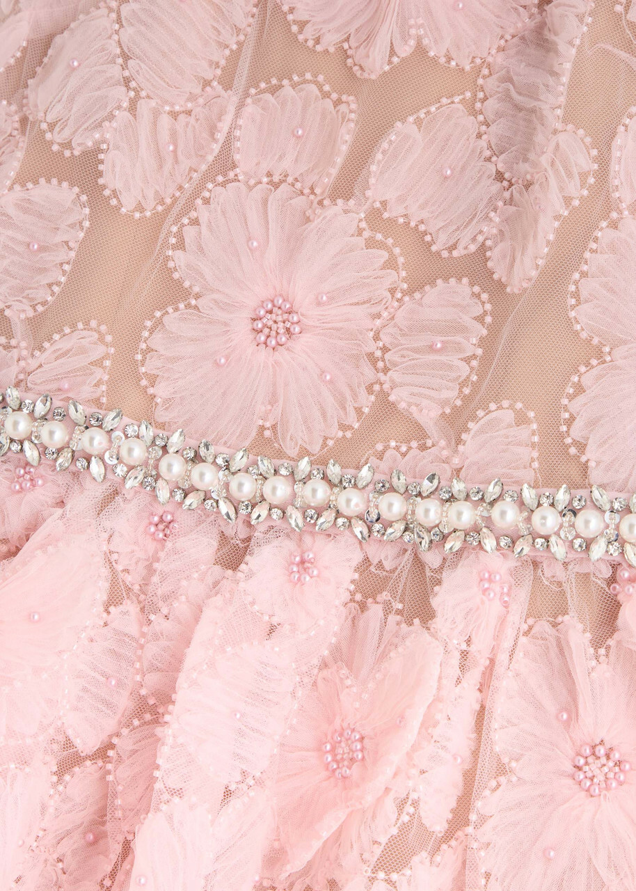 Self-portrait Embellished Floral Tulle Maxi Dress Pink