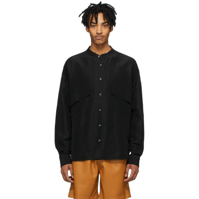 Photo: Rhude Black Linen Band Collar Shirt