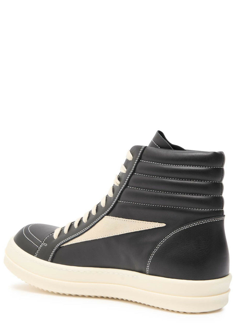 Rick Owens Hollywood Vintage Panelled Leather Hi-top Sneakers Black