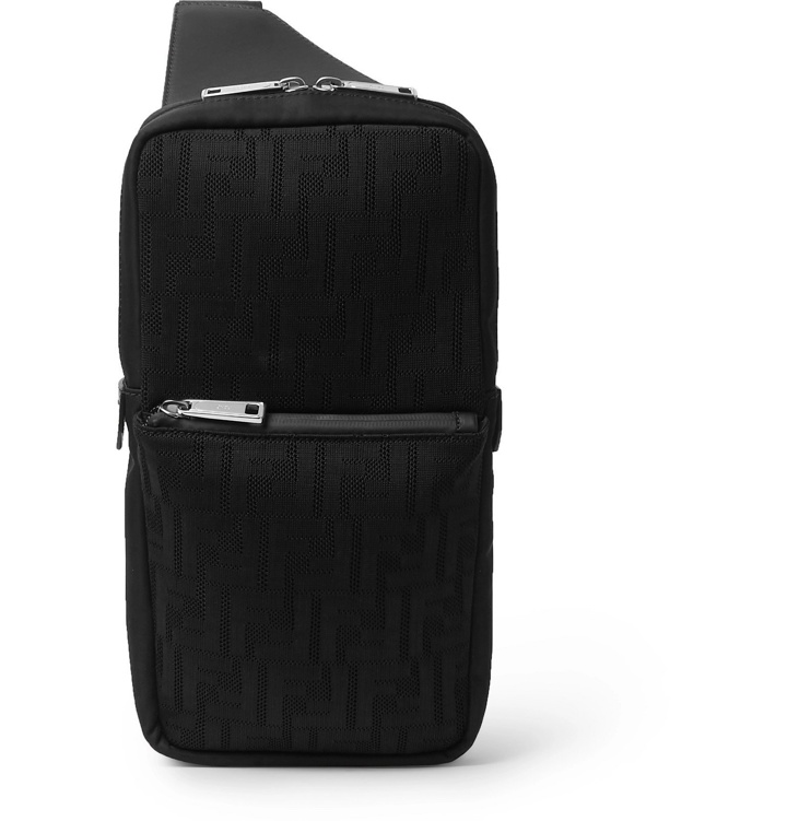 Photo: Fendi - Leather-Trimmed Logo-Jacquard Mesh Sling Bag - Black
