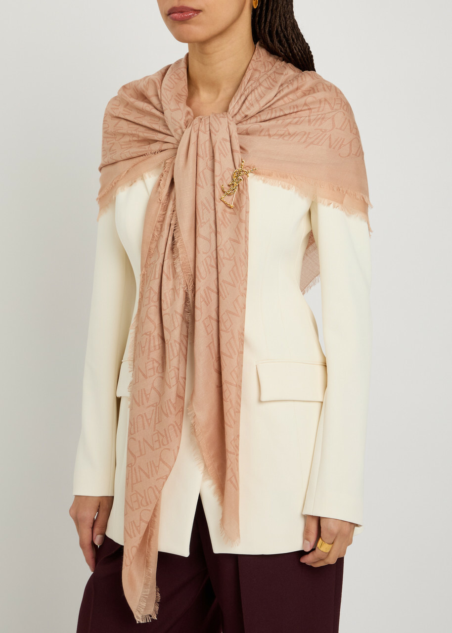 Saint Laurent Logo-monogrammed Modal-blend Scarf - Beige - One Size