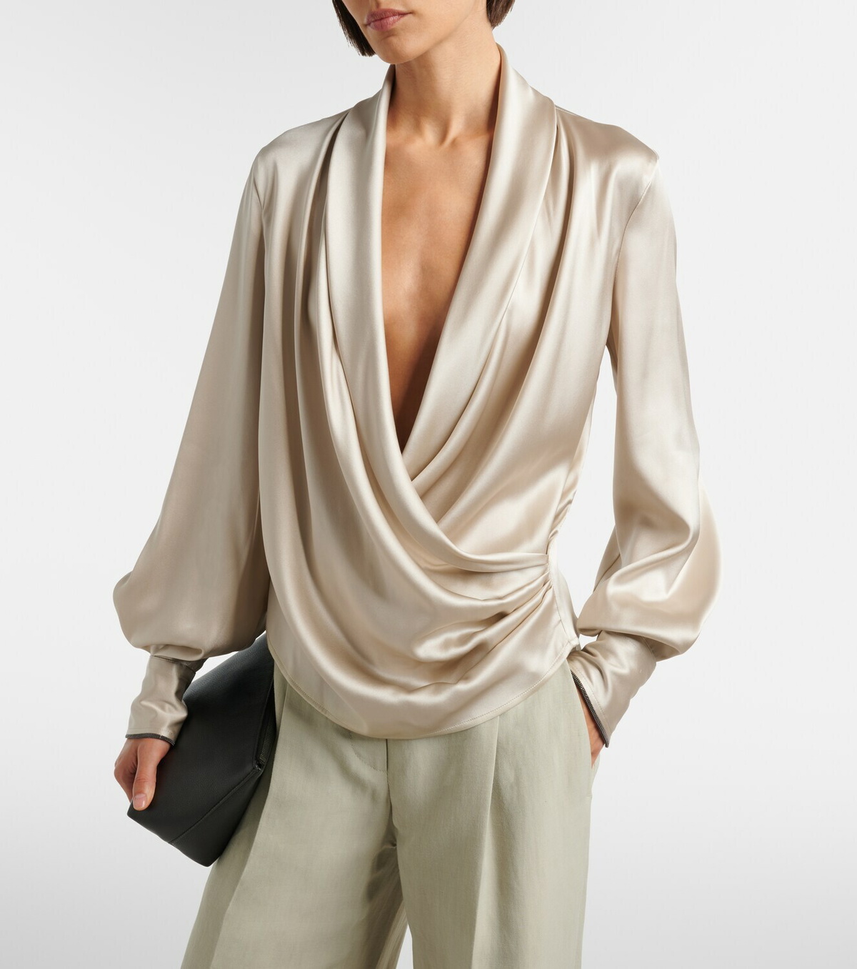 Brunello Cucinelli Draped silk-blend blouse