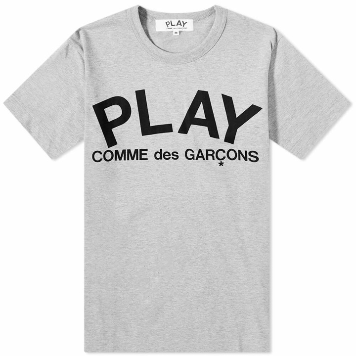Photo: Comme des Garçons Play Men's Text Logo T-Shirt in Grey/Black