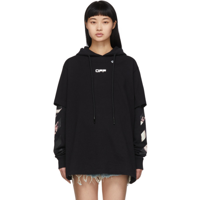 Off-White Black Caravaggio Double Tee Hoodie Off-White