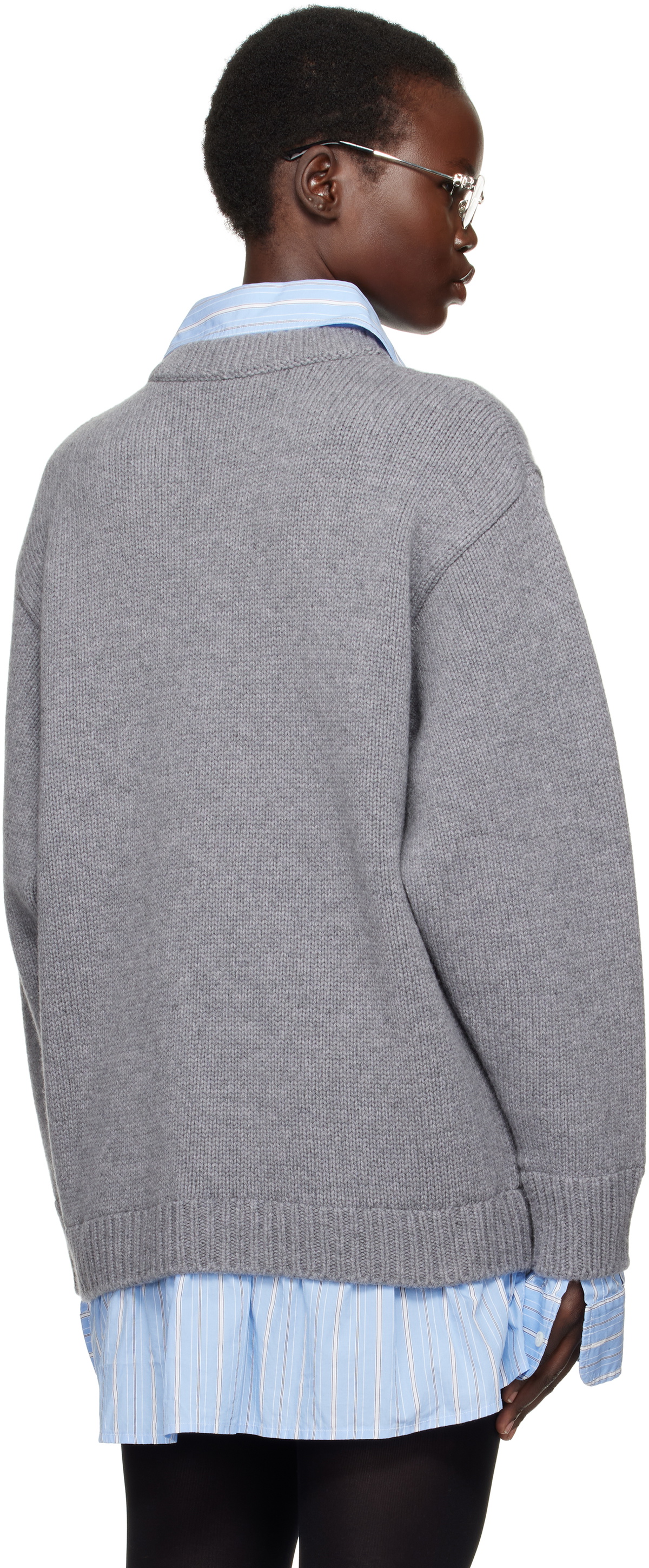 Balenciaga Gray Layered Shirt V-Neck Sweater