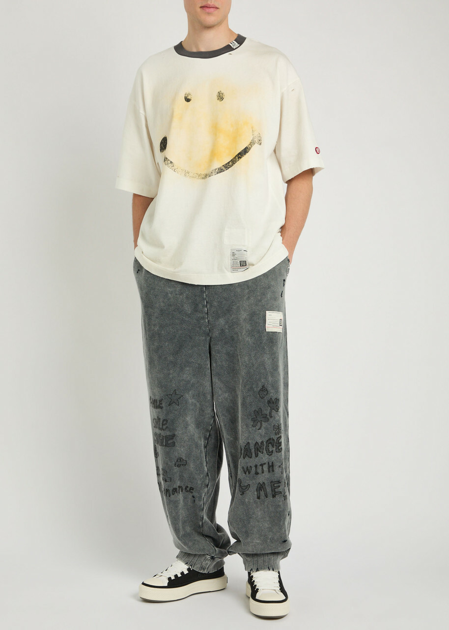 Maison Mihara Yasuhiro Distressed Printed Cotton T-shirt White