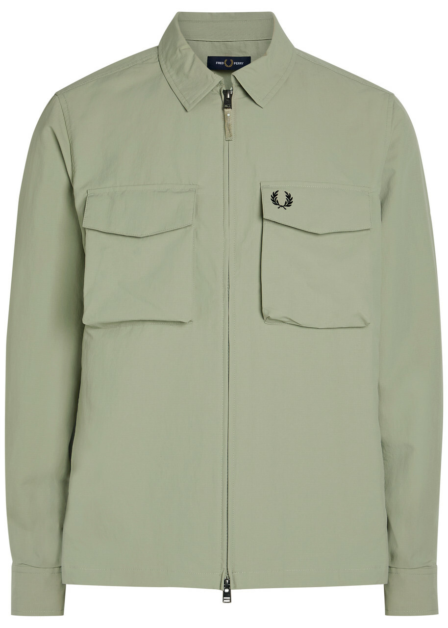 Fred Perry Logo-embroidered Crinkled Shell Overshirt Light Green