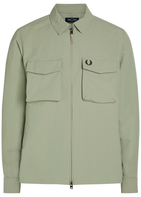 Photo: Fred Perry Logo-embroidered Crinkled Shell Overshirt Light Green