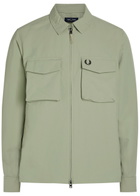 Fred Perry Logo-embroidered Crinkled Shell Overshirt Light Green