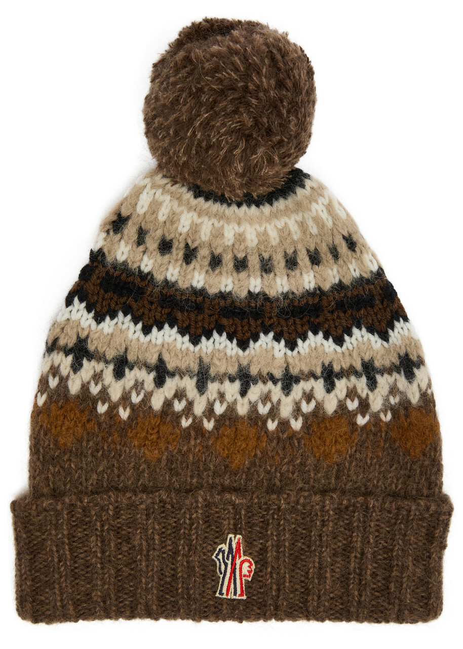 Moncler Logo Fair Isle Intarsia Wool-blend Beanie - Brown  display picture 1