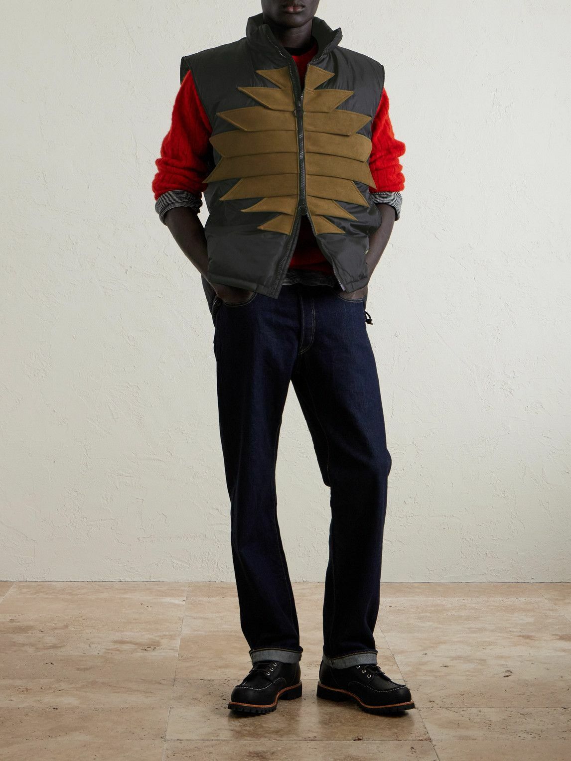 KAPITAL - Zepher Suede-Trimmed Shell Gilet - Black