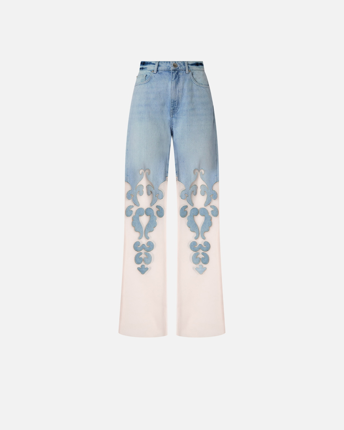 Pinko Wide Leg Jeans With Sheer Organza Light Vintage Wash