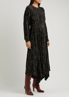 Lovebirds Printed Silk Crepe-de-chine Midi Dress Black