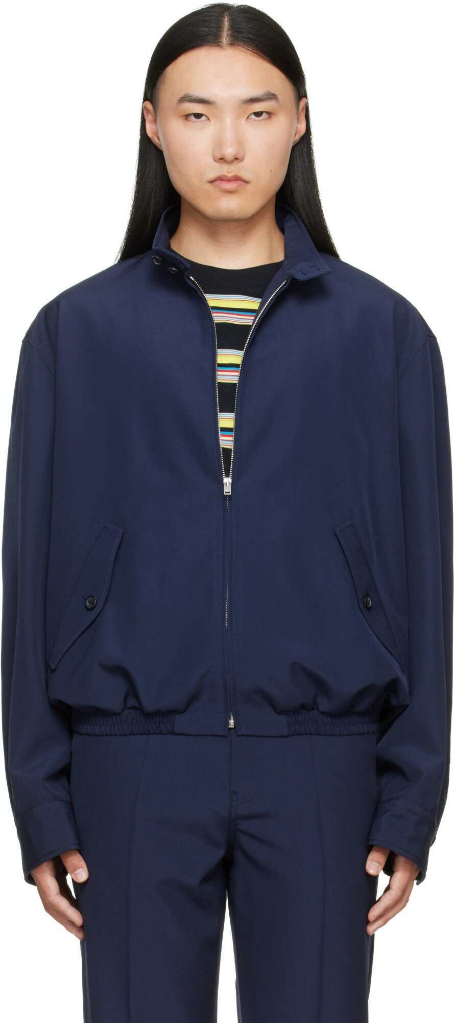 Marni Navy Embroidered-Logo Jacket