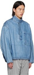 Wooyoungmi Blue High-Neck Denim Jacket