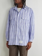 WTAPS - Logo-Appliquéd Striped Cotton-Blend Dobby Shirt - Blue