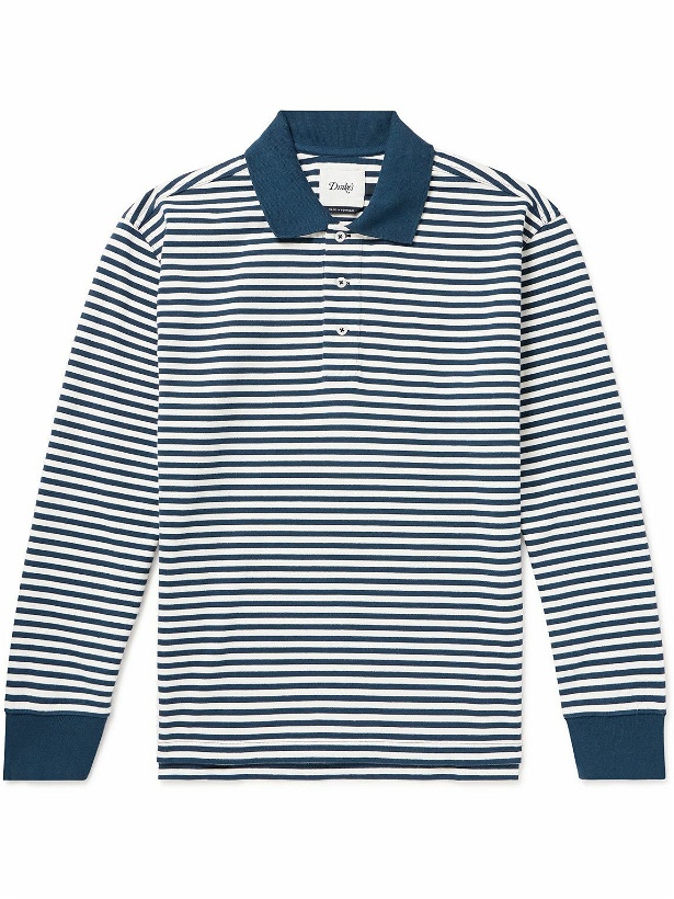 Photo: Drake's - Striped Cotton-Jersey Polo Shirt - Blue