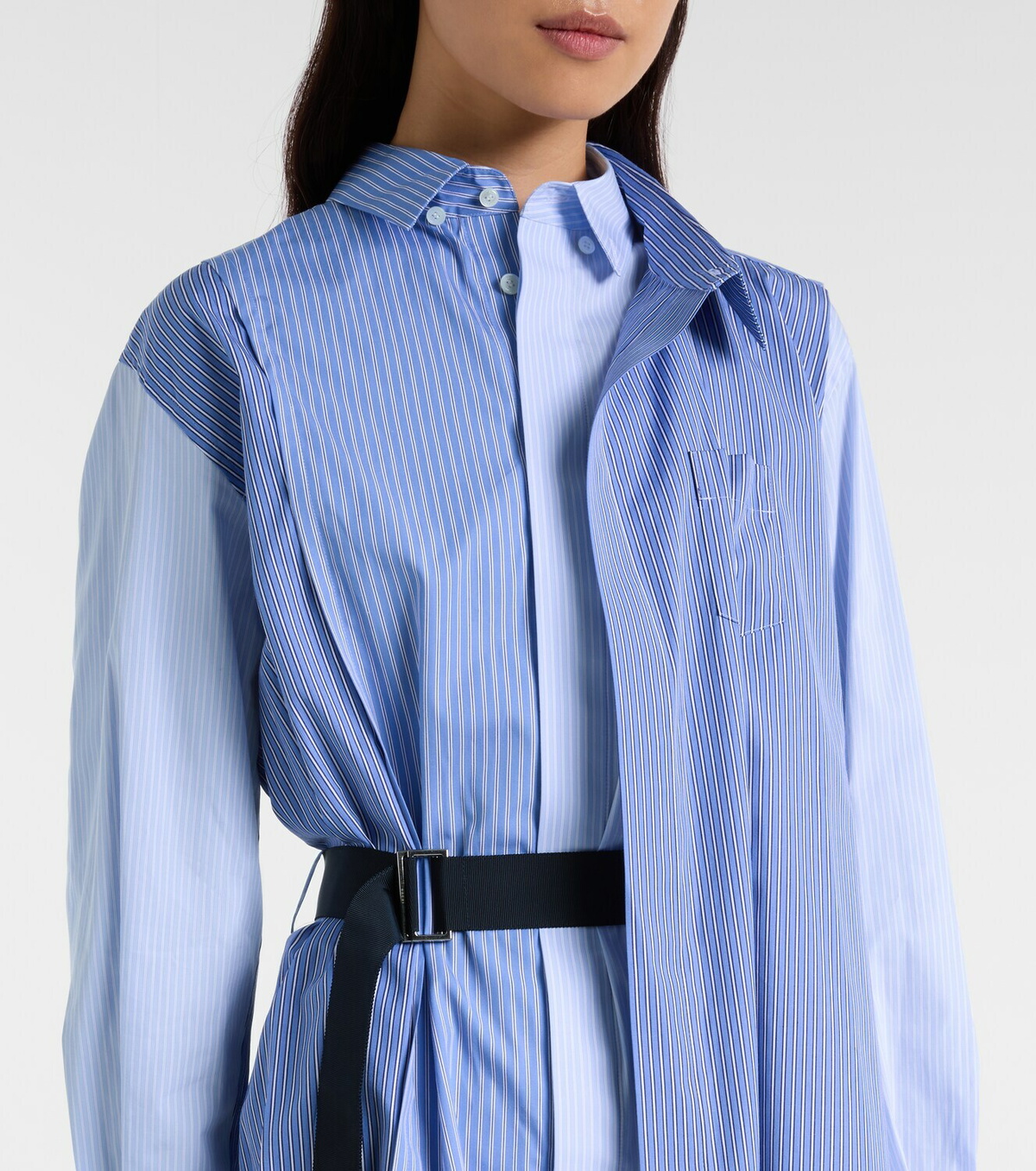 Sacai Striped cotton poplin shirt dress