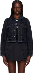 We11done Navy Cropped Denim Jacket