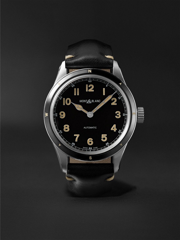 Photo: MONTBLANC - 1858 Limited Edition Automatic 40mm Stainless Steel and Leather Watch, Ref. No. 126760