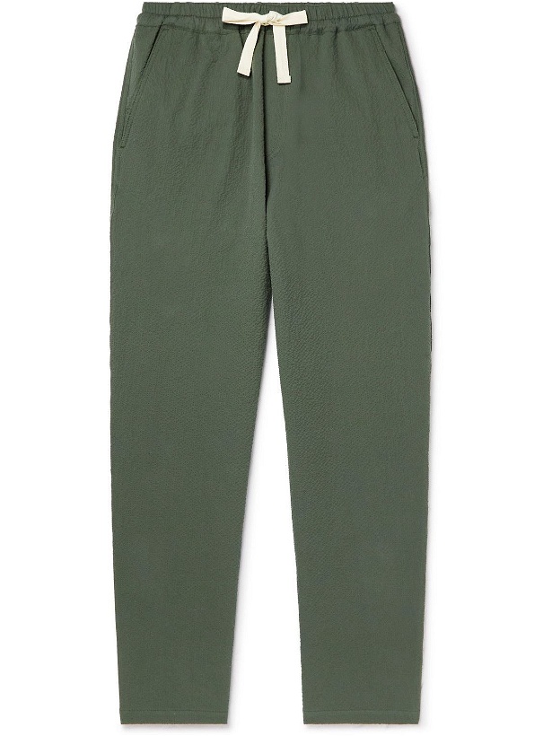 Photo: Howlin' - Tropical Straight-Leg Cotton-Blend Seersucker Drawstring Trousers - Green
