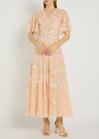 Needle & Thread Sequin Bouquet Embellished Cape-effect Tulle Gown Pink