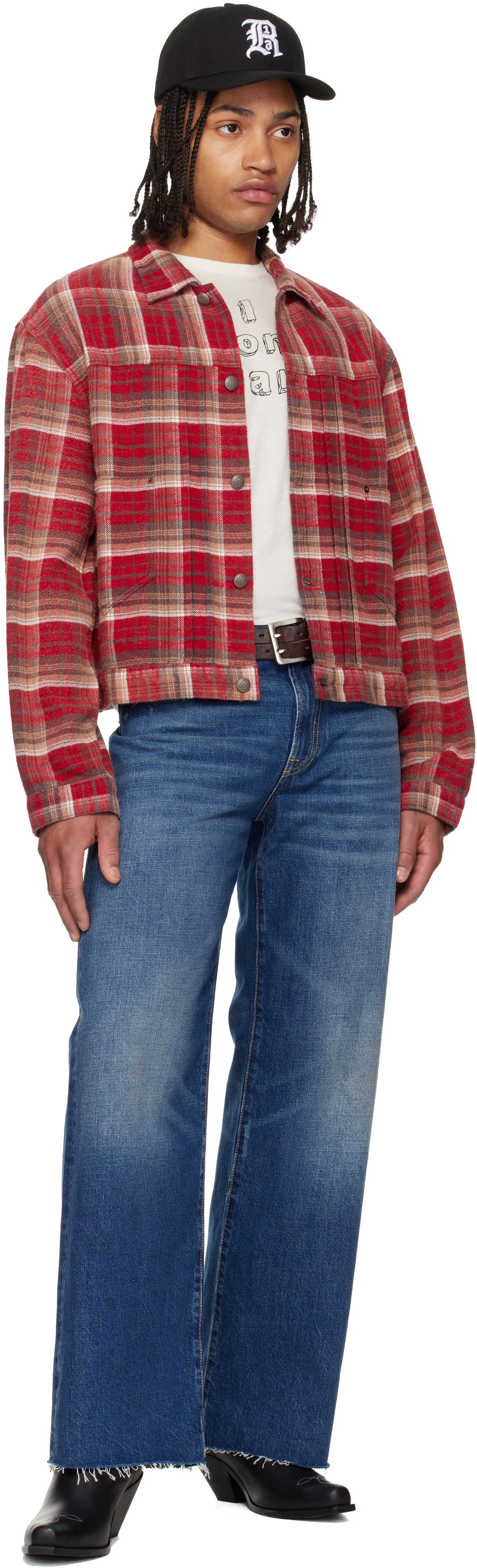 R13 Red Relaxed Pleated Trucker Jacket