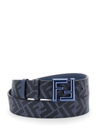 Fendi Reversible Belt With Ff Rounded Buckle In Leather And Canvas