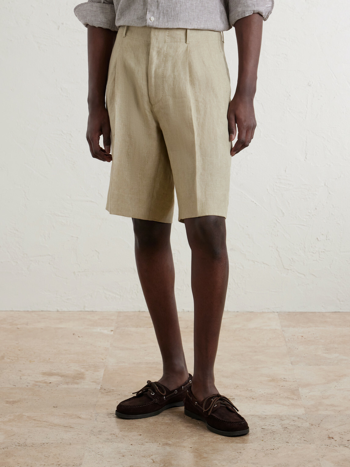 Slowear - Straight-Leg Pleated Linen Shorts - Neutrals