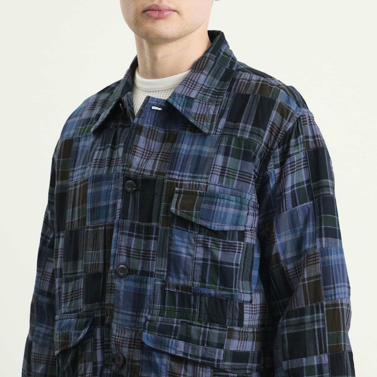 Universal Works Men's Madras Patchwork Duty Jacket in Navy