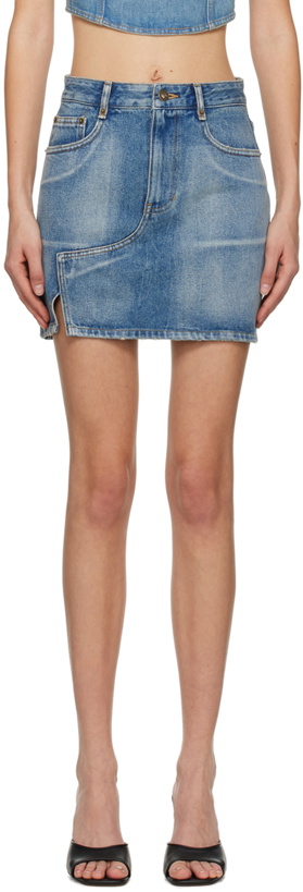 Photo: DRAE Blue Offset Vent Denim Miniskirt