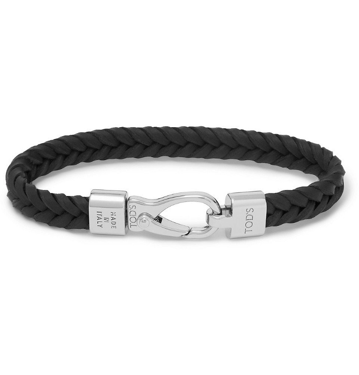 Photo: Tod's - Woven Leather and Silver-Tone Bracelet - Black