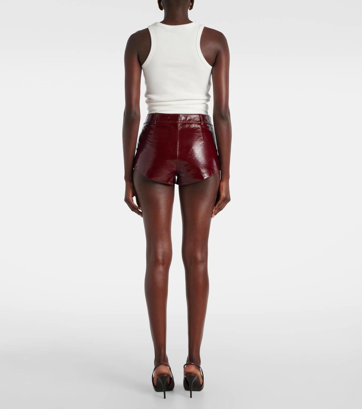 Self-Portrait High-rise leather shorts