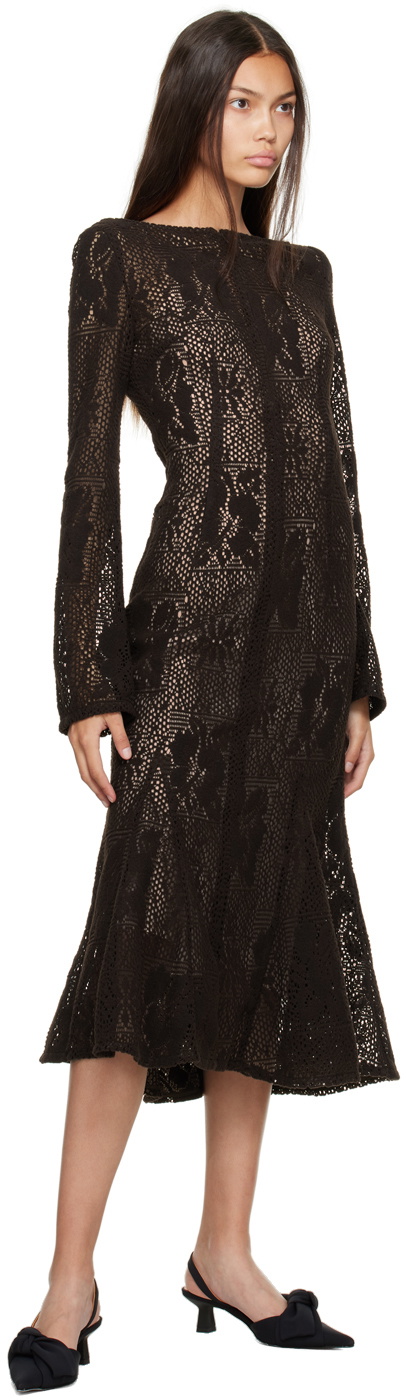 JUNEYEN Brown Hollow Out Flared Midi Dress