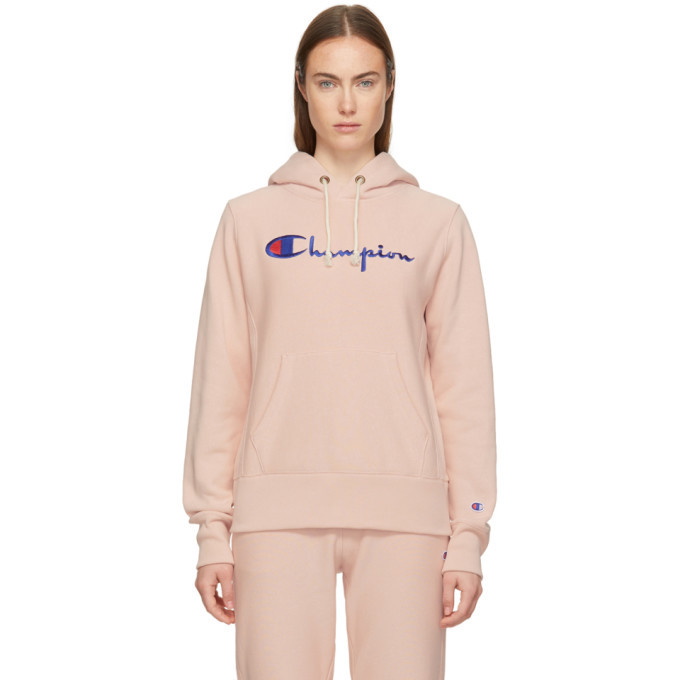 Photo: Champion Reverse Weave Pink Logo Hoodie