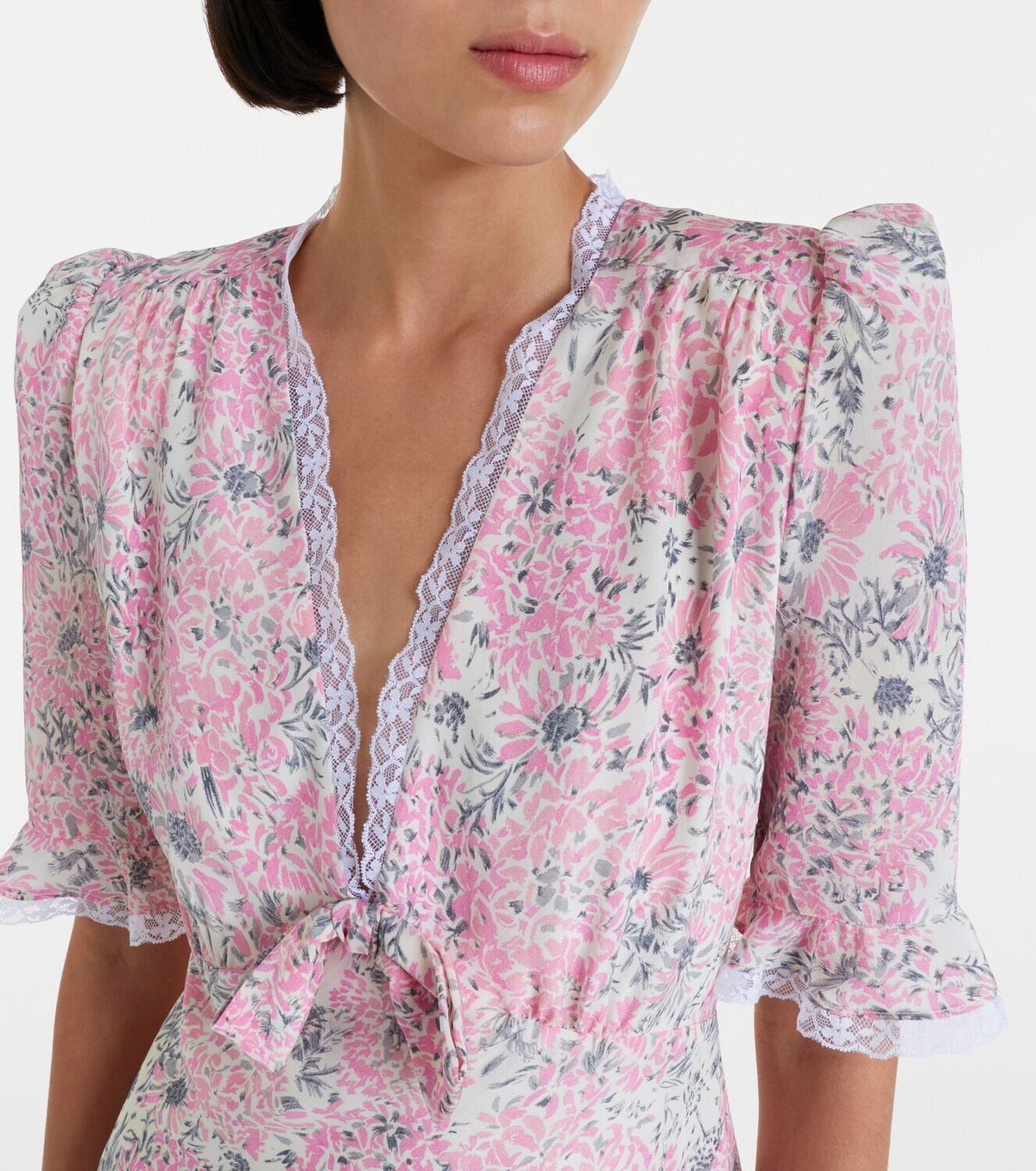 Alessandra Rich Lace-trimmed floral silk minidress