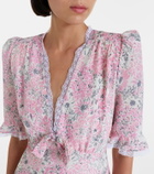 Alessandra Rich Lace-trimmed floral silk minidress