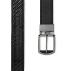 Ermenegildo Zegna - 3cm Black Reversible Pelle Tessuta and Smooth Leather Belt - Black