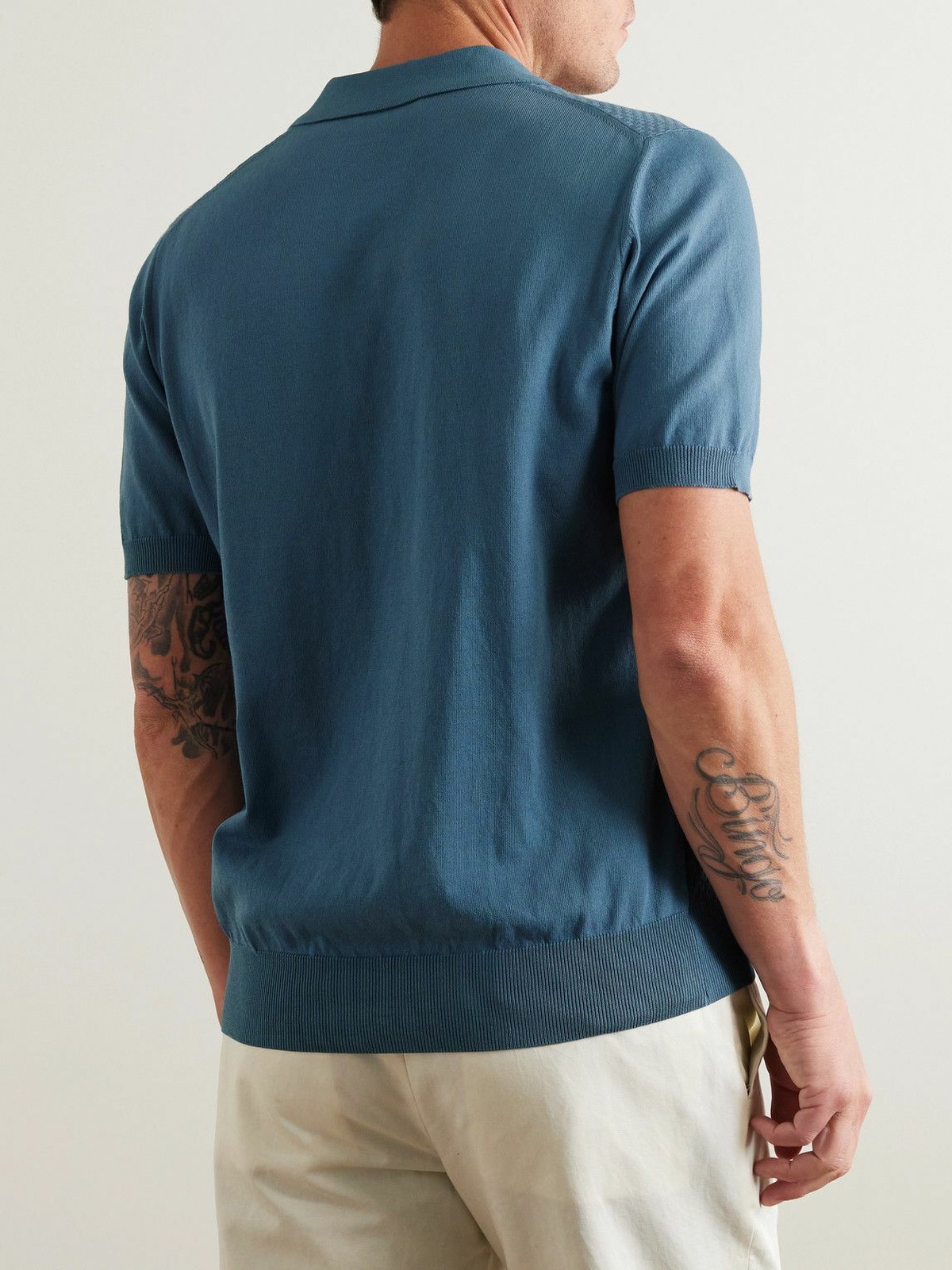 Canali - Textured-Cotton Polo Shirt - Blue Canali