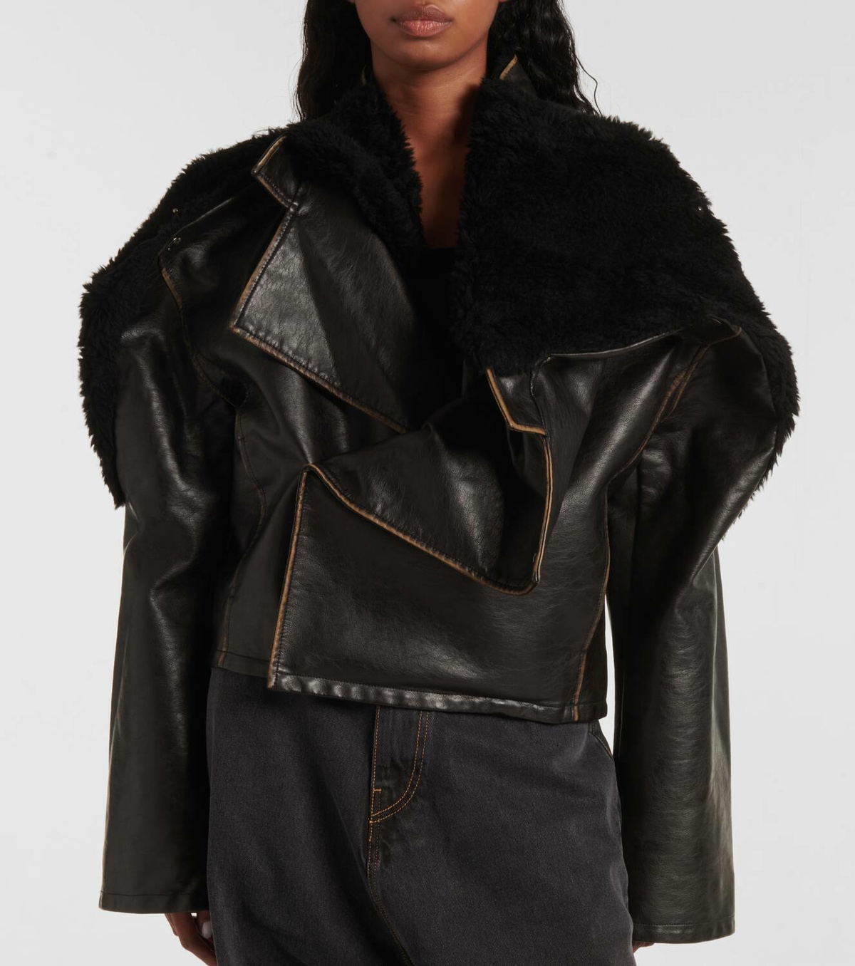 Y/Project Paneled cropped faux leather jacket