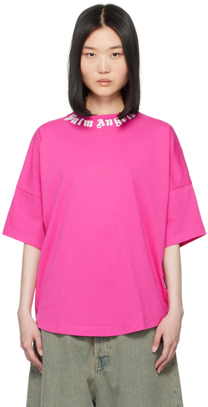 Photo: Palm Angels Pink Neck Logo T-Shirt