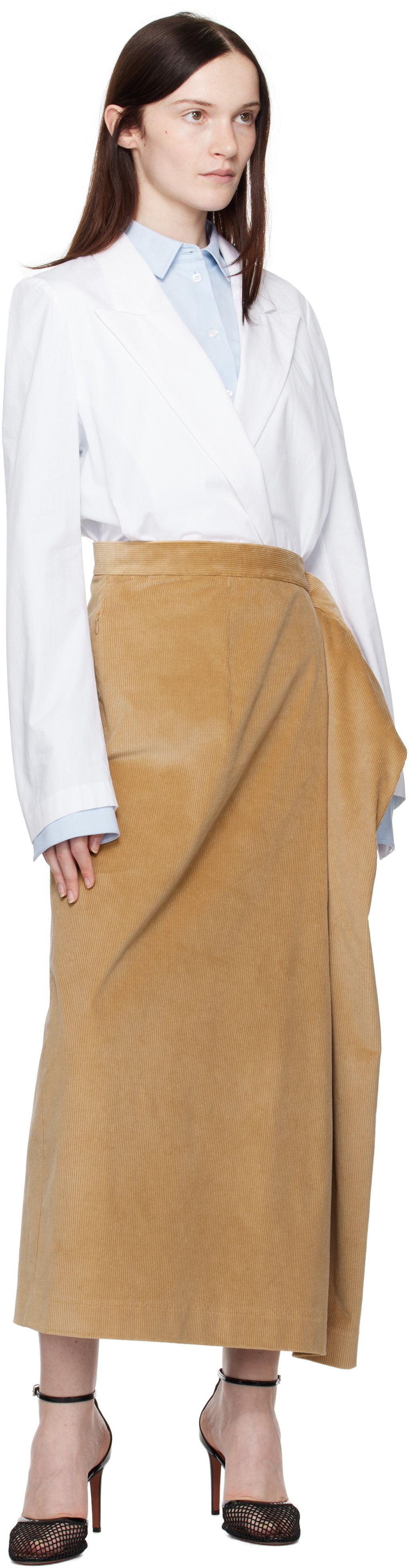 MARIE ADAM-LEENAERDT Beige Oversized Straight Midi Skirt