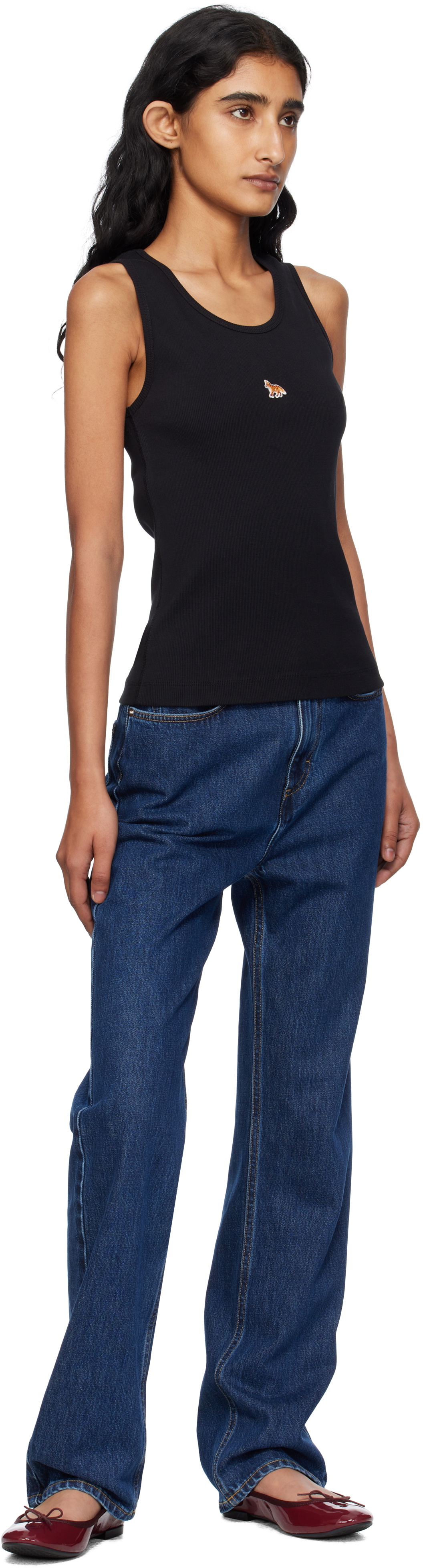 Maison Kitsuné Black 'Baby Fox' Ribbed Tank Top