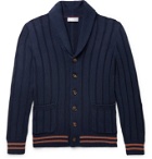 Brunello Cucinelli - Shawl-Collar Ribbed Striped Cotton Cardigan - Blue