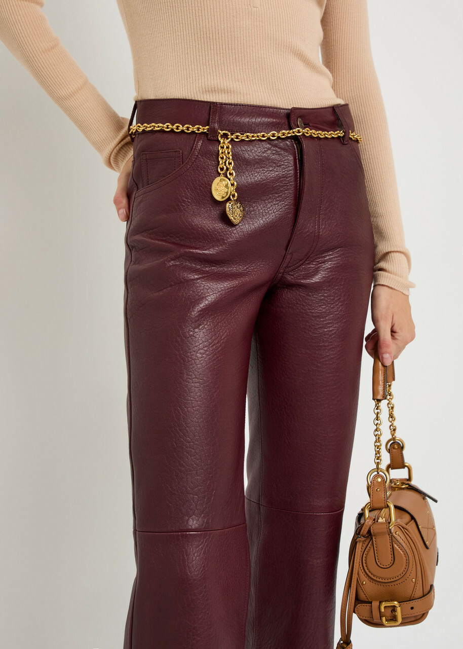 Chloe Flared-leg Grained Leather Trousers Dark Red