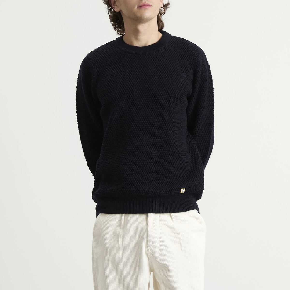 Armor-Lux Men's Waffle Knit Jumper in Navy