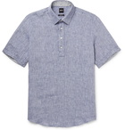 Hugo Boss - Mélange Linen Half-Placket Shirt - Blue