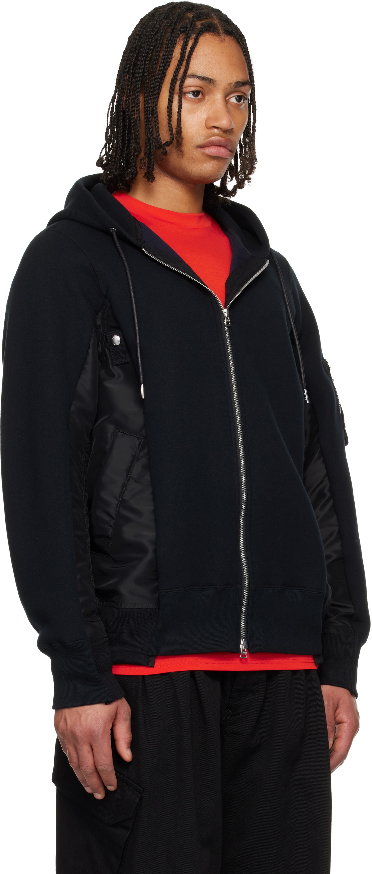 sacai Black Sponge Sweat & Nylon Twill Hoodie Sacai